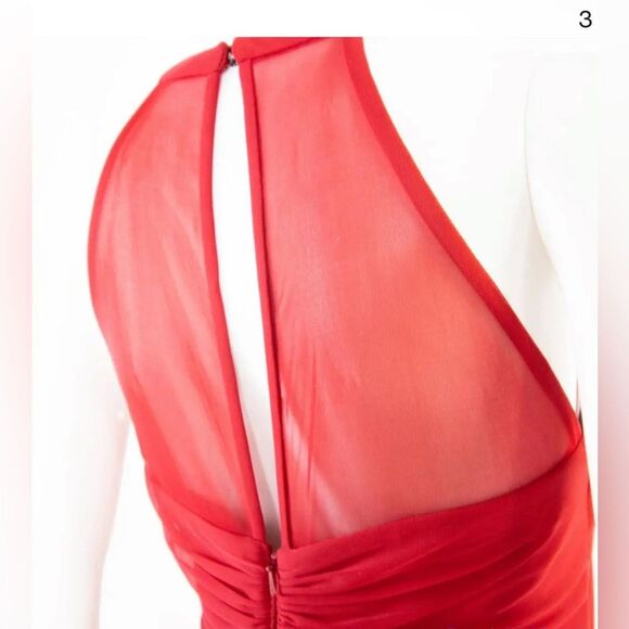 David’s Bridal Red Maxi Evening Gown Size 10 Ruched Sleeveless Keyhole Back - Picture 6 of 8